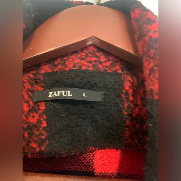 plaid red and black sweater coat - Picture 2 of 5